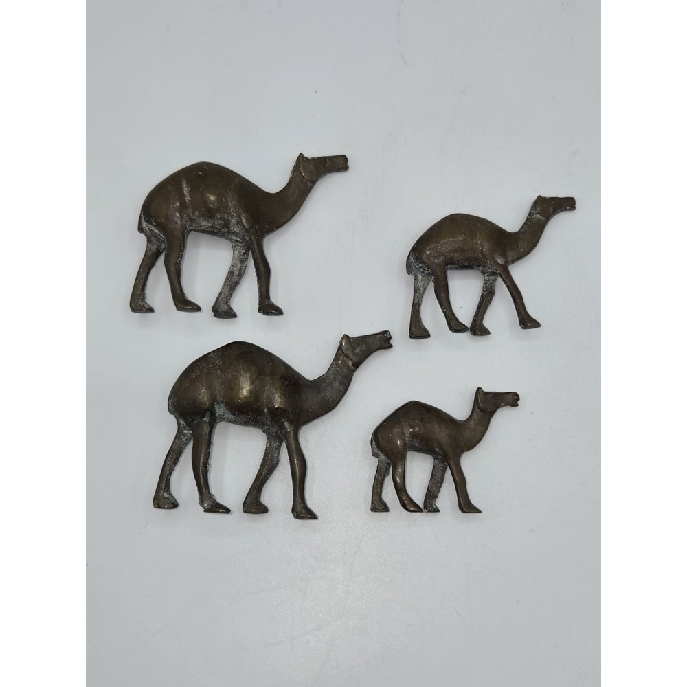 Vintage‎ Brass Camel Figurines Set of 4 Miniature Mid Century Desert Decor